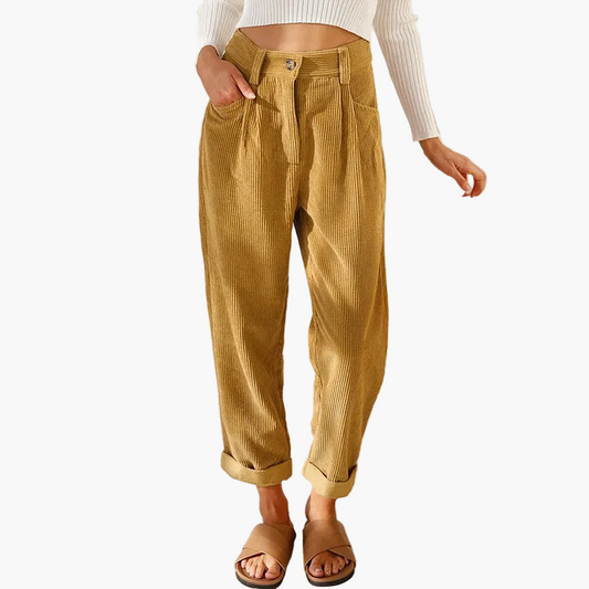 Pantalones de pana casuales para mujer, talle alto y corte relajado – Perfectos para día a día y ocio