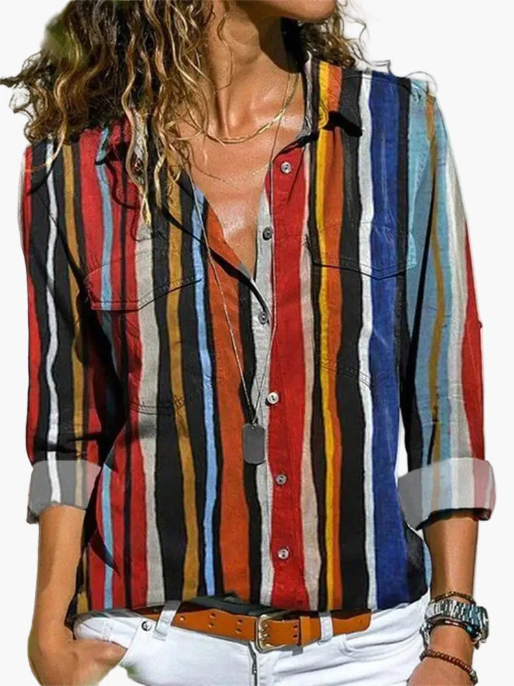 Dame fritidsbluse med geometrisk mønster – Moderigtig skjortebluse til hverdag og kontor