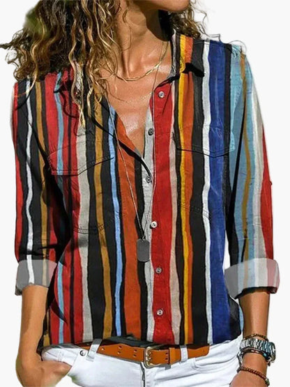 Dame fritidsbluse med geometrisk mønster – Moderigtig skjortebluse til hverdag og kontor