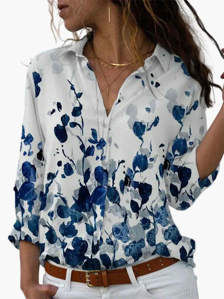 Dame fritidsbluse med geometrisk mønster – Moderigtig skjortebluse til hverdag og kontor