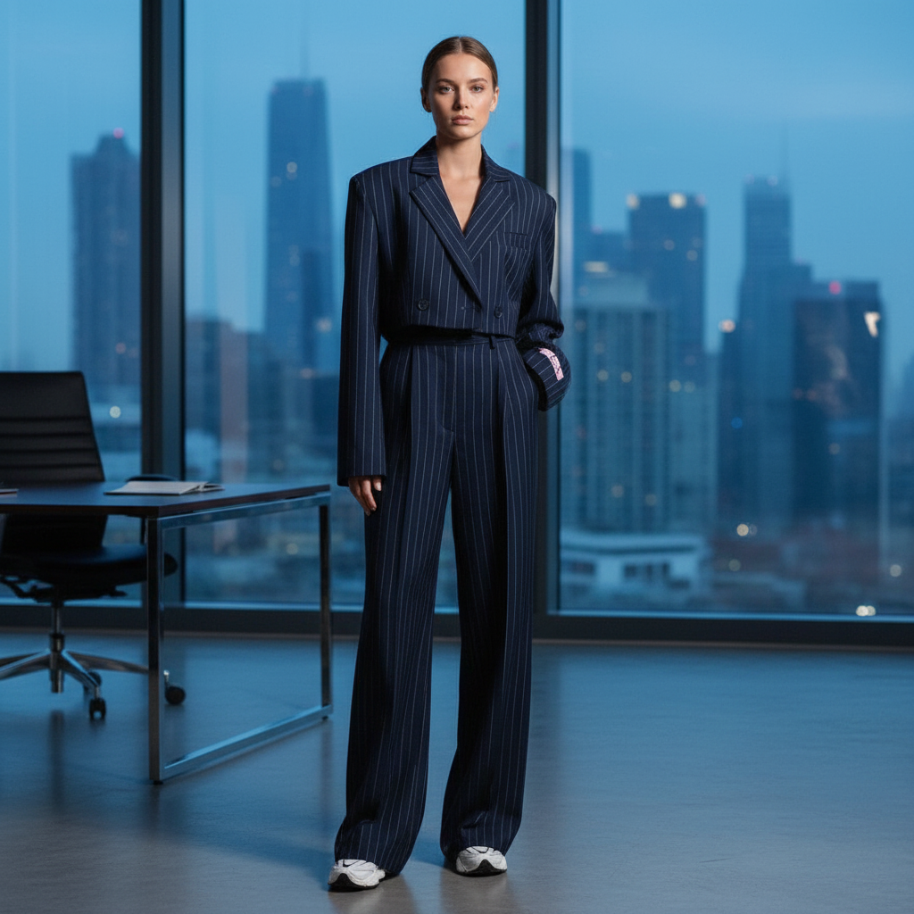 Regina | Set met gestreepte blazer en wijde broek voor dames