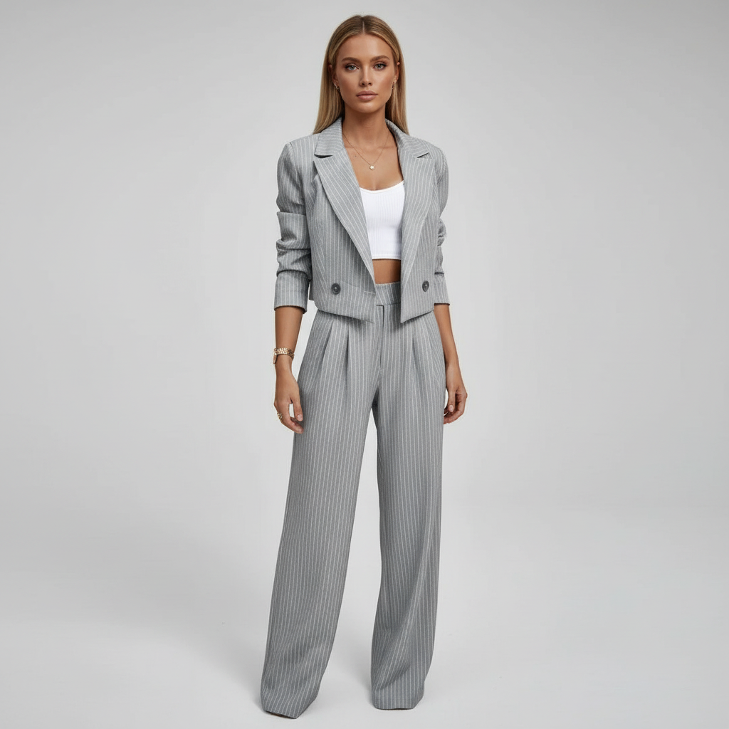 Regina | Set met gestreepte blazer en wijde broek voor dames
