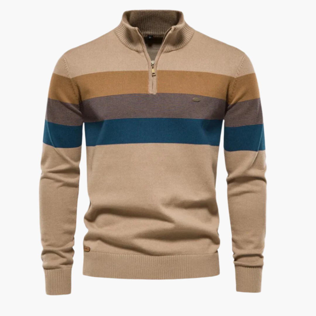 Maglione Uomo in Maglia con Cerniera – Look a Righe Moderno per Quotidiano e Tempo Libero