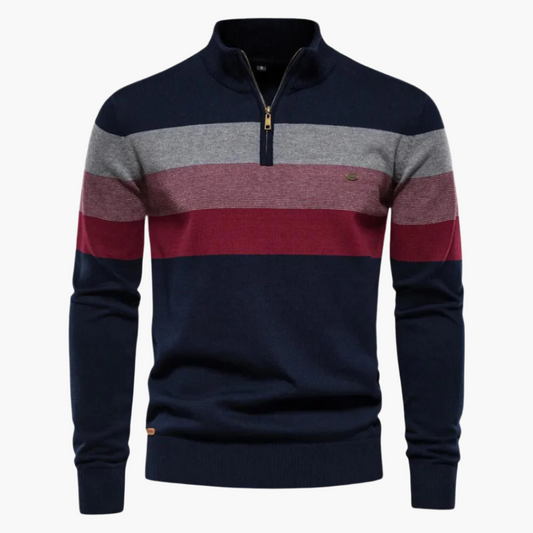 Jersey de Punto con Cremallera para Hombre – Look Moderno de Rayas para Día a Día y Ocio