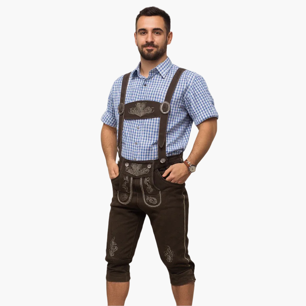 Pantalon traditionnel bavarois homme à genoux avec bretelles – Mode traditionnelle bavaroise pour fêtes populaires et Oktoberfest
