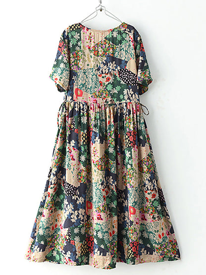 Damen Vintage Maxikleid mit Blumenmuster und lockerer Passform – Retro Sommerkleid für Alltag und Reisen