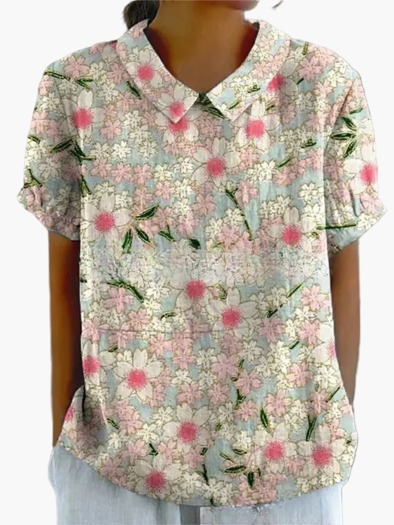 Blusa vintage para mujer con estampado floral y cuello clásico – Moda retro elegante para el día a día y ocasiones especiales