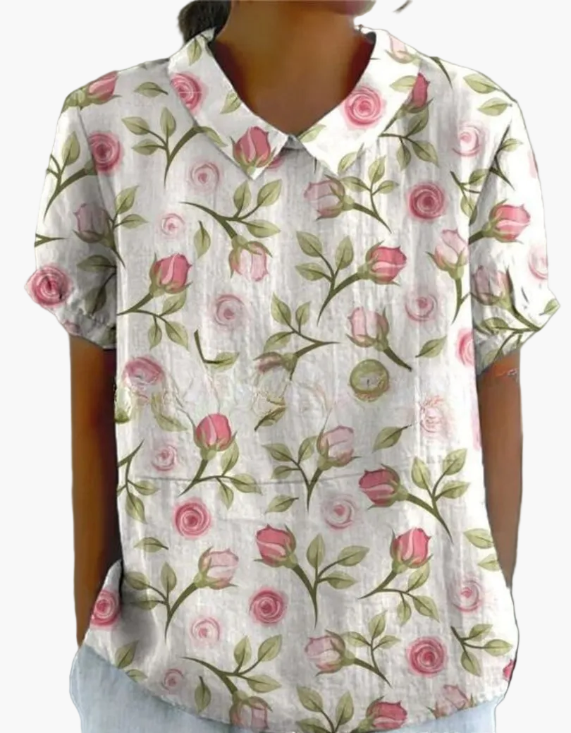 Blusa vintage para mujer con estampado floral y cuello clásico – Moda retro elegante para el día a día y ocasiones especiales