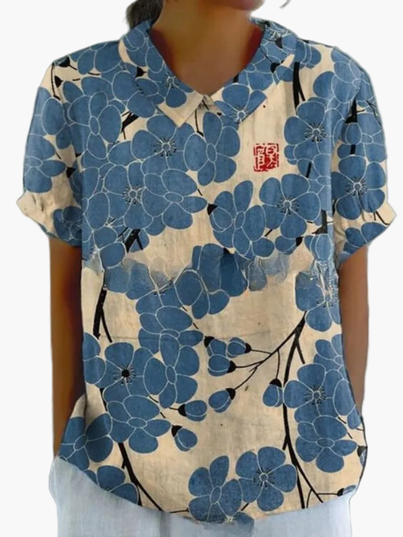 Blusa vintage para mujer con estampado floral y cuello clásico – Moda retro elegante para el día a día y ocasiones especiales