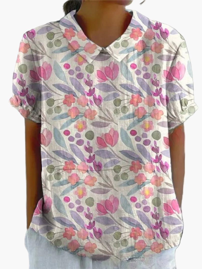 Blusa vintage para mujer con estampado floral y cuello clásico – Moda retro elegante para el día a día y ocasiones especiales