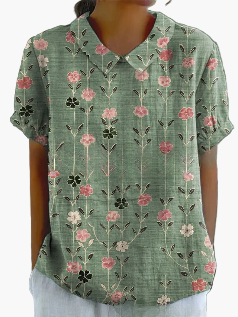 Blusa vintage para mujer con estampado floral y cuello clásico – Moda retro elegante para el día a día y ocasiones especiales