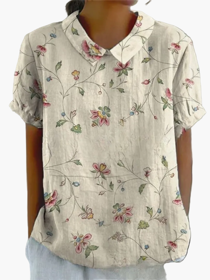 Blusa vintage para mujer con estampado floral y cuello clásico – Moda retro elegante para el día a día y ocasiones especiales