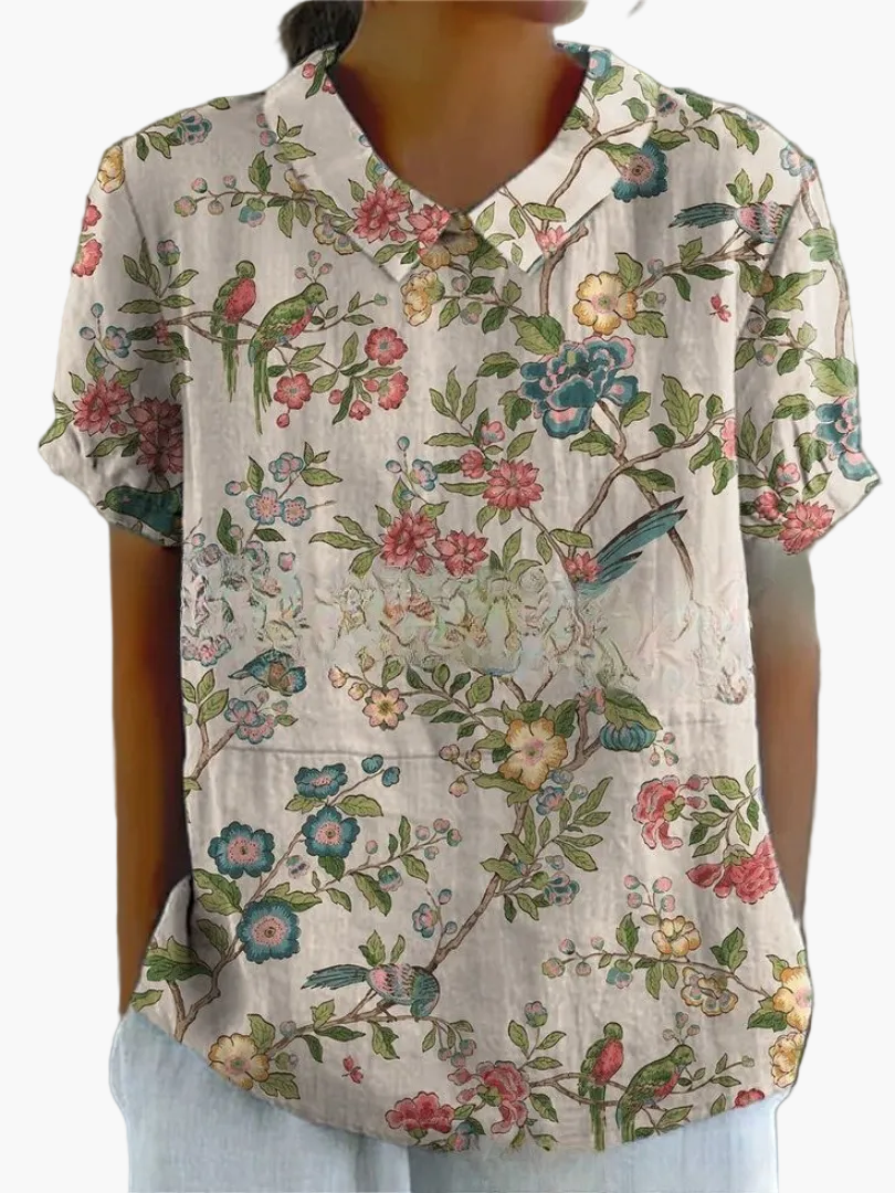 Blusa vintage para mujer con estampado floral y cuello clásico – Moda retro elegante para el día a día y ocasiones especiales