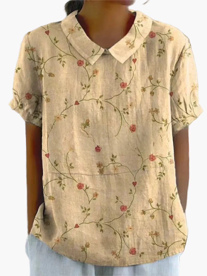 Blusa vintage para mujer con estampado floral y cuello clásico – Moda retro elegante para el día a día y ocasiones especiales