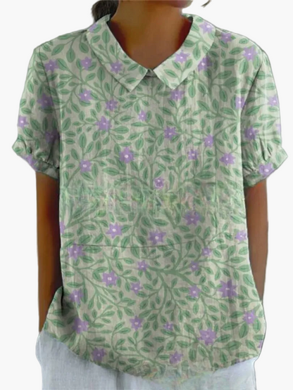 Blusa vintage para mujer con estampado floral y cuello clásico – Moda retro elegante para el día a día y ocasiones especiales
