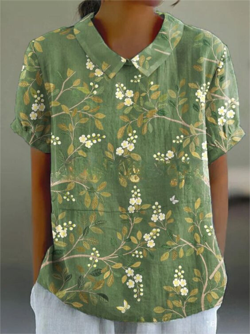 Blusa vintage para mujer con estampado floral y cuello clásico – Moda retro elegante para el día a día y ocasiones especiales