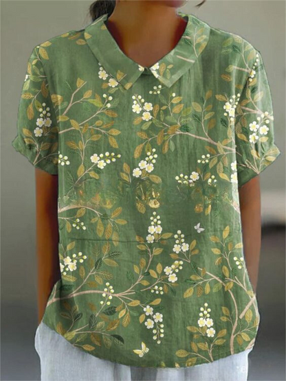 Blusa vintage para mujer con estampado floral y cuello clásico – Moda retro elegante para el día a día y ocasiones especiales