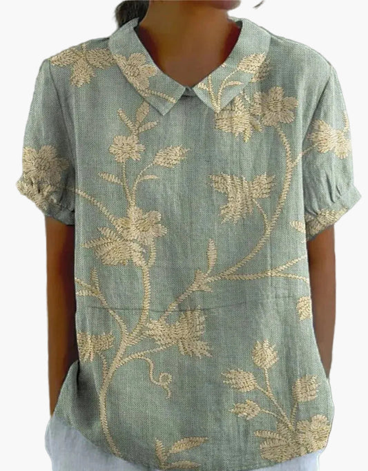 Blusa vintage para mujer con estampado floral y cuello clásico – Moda retro elegante para el día a día y ocasiones especiales