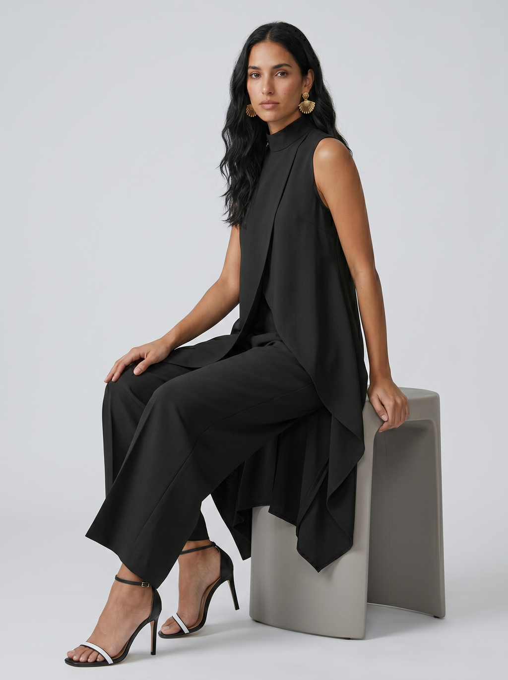 Sara | Mouwloze tweedelige set met col voor dames
