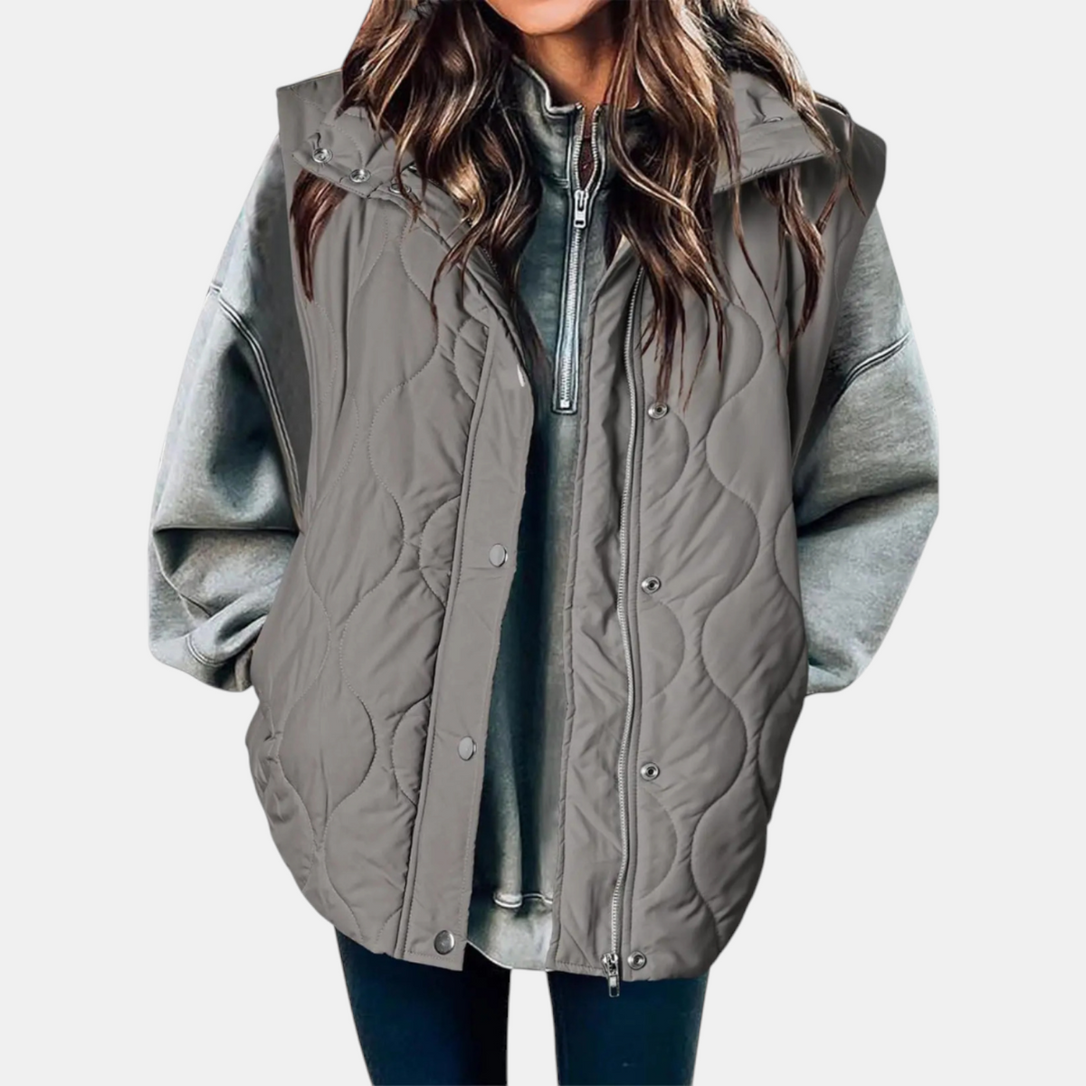 Bodywarmer voor dames met capuchon, knopen en zakken