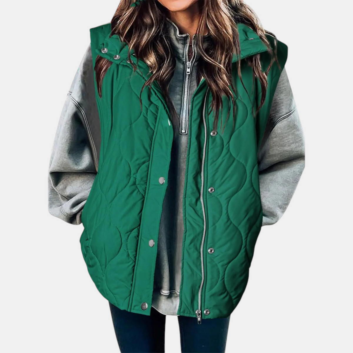 Bodywarmer voor dames met capuchon, knopen en zakken