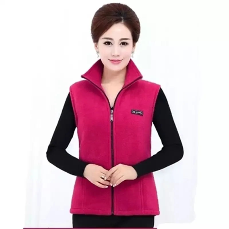Damen Fleece Weste mit Stehkragen Reißverschluss Violett