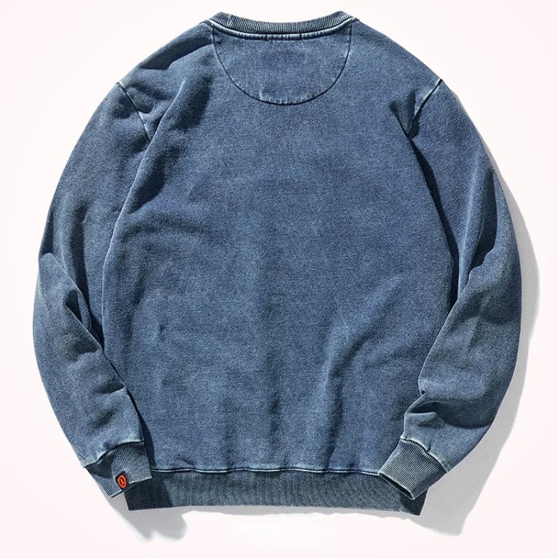 Unisex Sweatshirt Rundhals Washed Blau Vintage Look