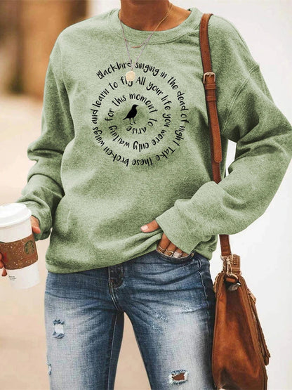 Damen Sweatshirt Rundhals mit Vogel-Print und Spruch