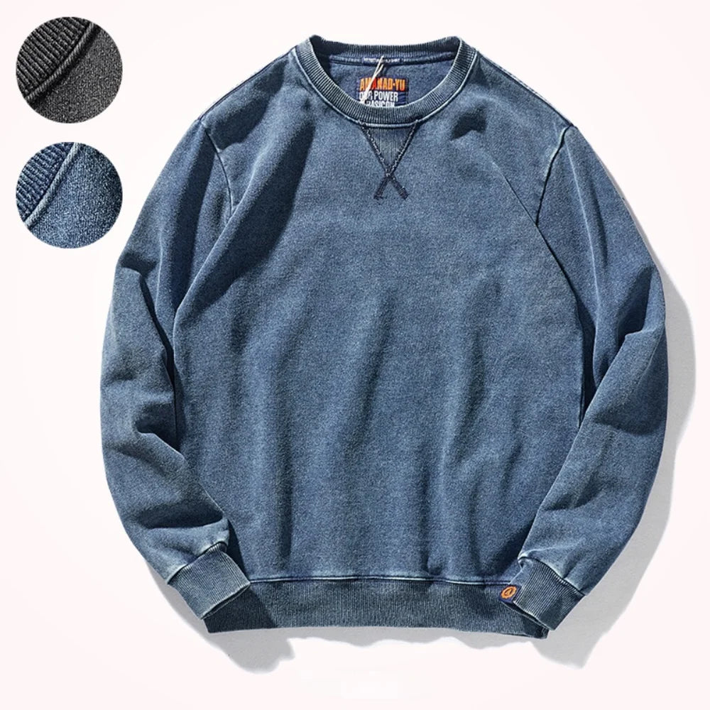 Unisex Sweatshirt Rundhals Washed Blau Vintage Look
