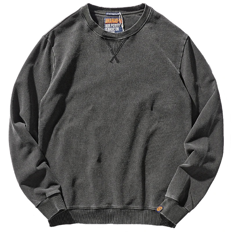 Unisex Sweatshirt Rundhals Washed Blau Vintage Look