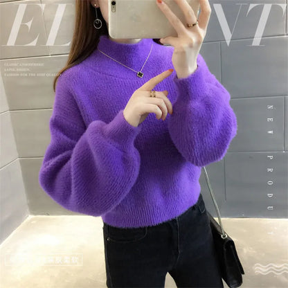 Weicher Damen Pullover mit Rollkragen und Puffärmeln