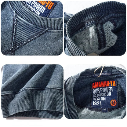 Unisex Sweatshirt Rundhals Washed Blau Vintage Look