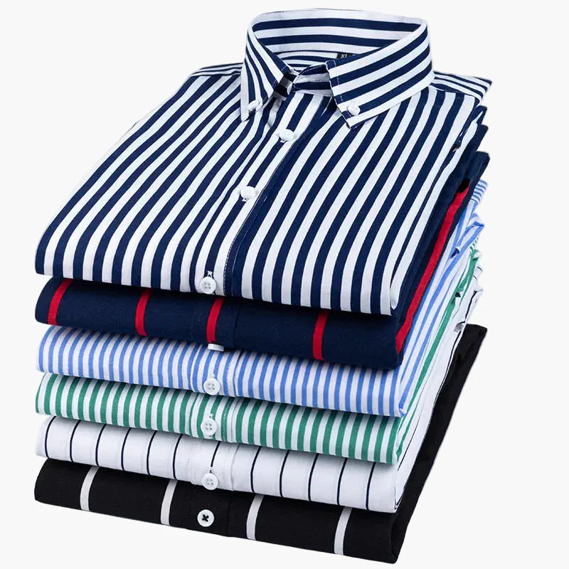 Chemise homme business loisirs à rayures – Chemise classique à manches longues pour bureau et quotidien