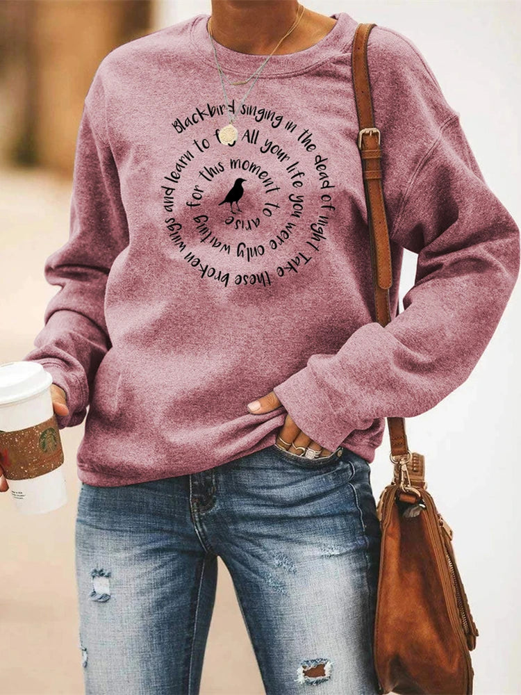 Damen Sweatshirt Rundhals mit Vogel-Print und Spruch