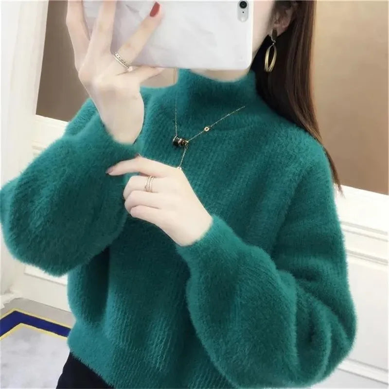 Weicher Damen Pullover mit Rollkragen und Puffärmeln