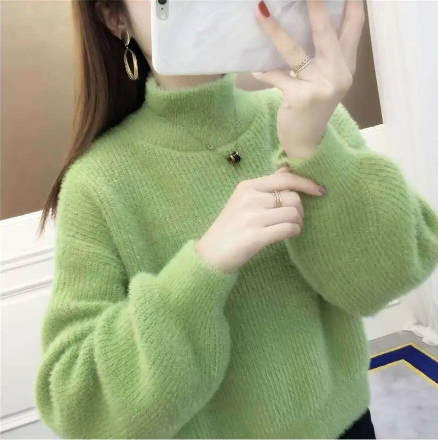 Weicher Damen Pullover mit Rollkragen und Puffärmeln