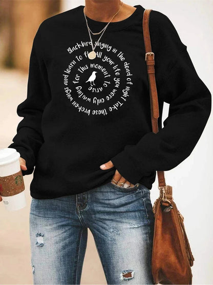 Damen Sweatshirt Rundhals mit Vogel-Print und Spruch