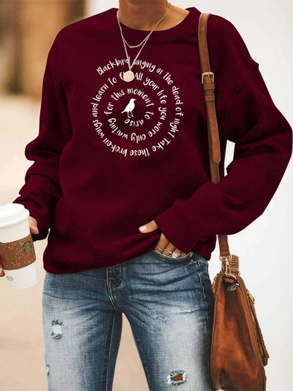 Damen Sweatshirt Rundhals mit Vogel-Print und Spruch