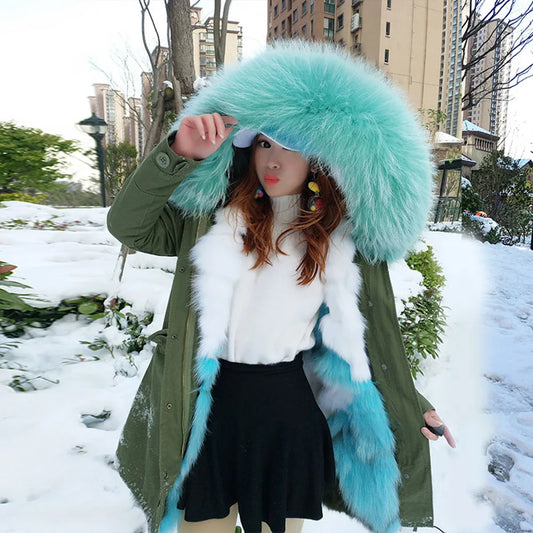 Parka d’hiver pour femme avec bordure amovible en fausse fourrure, veste chaude