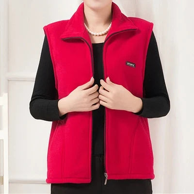Damen Fleece Weste mit Stehkragen Reißverschluss Violett