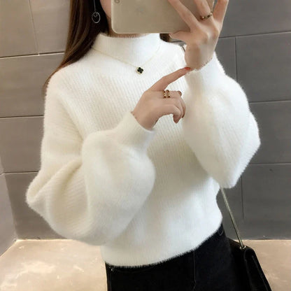 Weicher Damen Pullover mit Rollkragen und Puffärmeln
