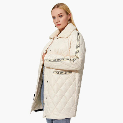 Manteau matelassé femme avec col en fausse fourrure et inscription tendance – Manteau d'hiver décontracté pour le quotidien et les loisirs