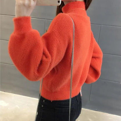 Weicher Damen Pullover mit Rollkragen und Puffärmeln