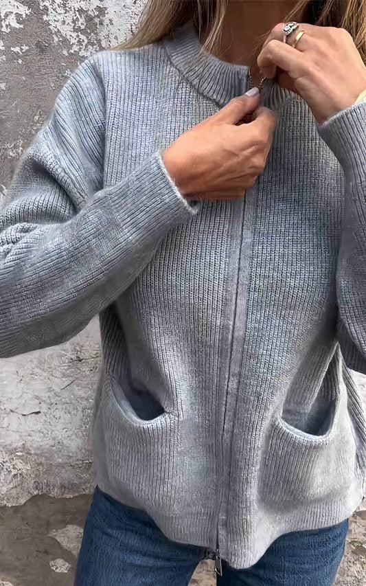 Damen Strickjacke mit Reißverschluss – Modischer Cardigan für Alltag und Büro