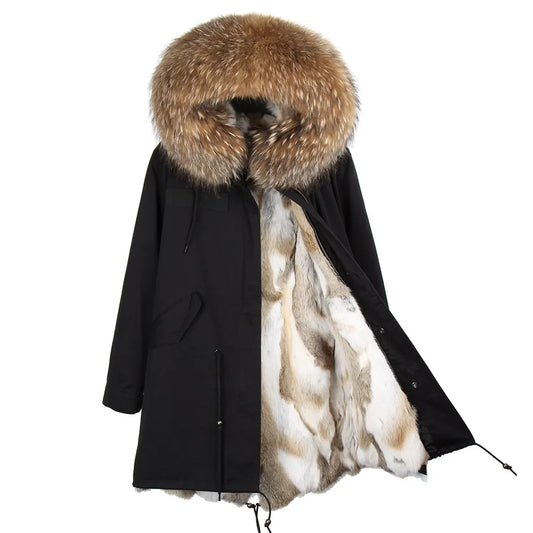 Winterparka mit Kapuze und Fellkragen, warm gefüttert, Damen