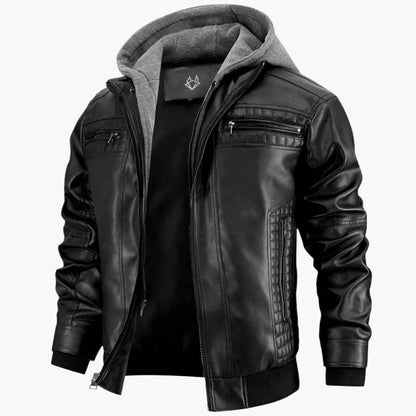 Giacca in pelle sintetica da uomo Urban Streetwear con cappuccio staccabile – Design moderno per tutti i giorni e tempo libero