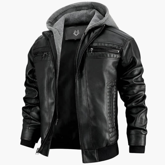 Chaqueta de cuero sintético urbana para hombre con capucha desmontable – Diseño moderno para el día a día y el ocio