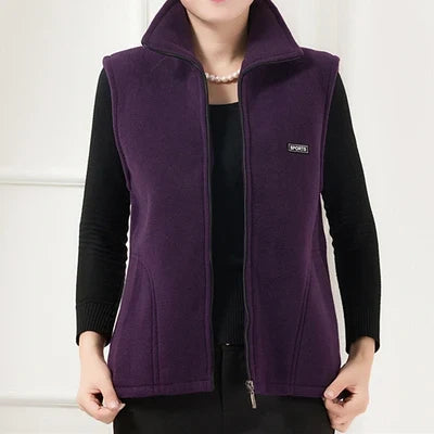 Damen Fleece Weste mit Stehkragen Reißverschluss Violett