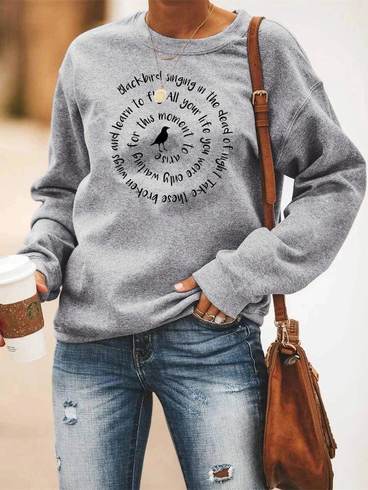Damen Sweatshirt Rundhals mit Vogel-Print und Spruch