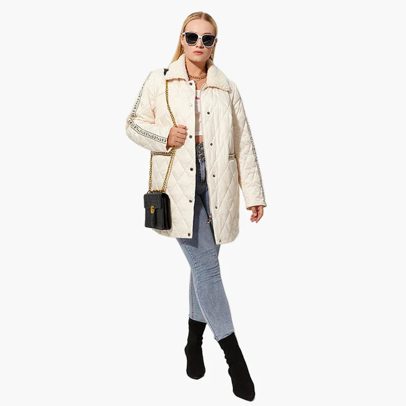 Manteau matelassé femme avec col en fausse fourrure et inscription tendance – Manteau d'hiver décontracté pour le quotidien et les loisirs